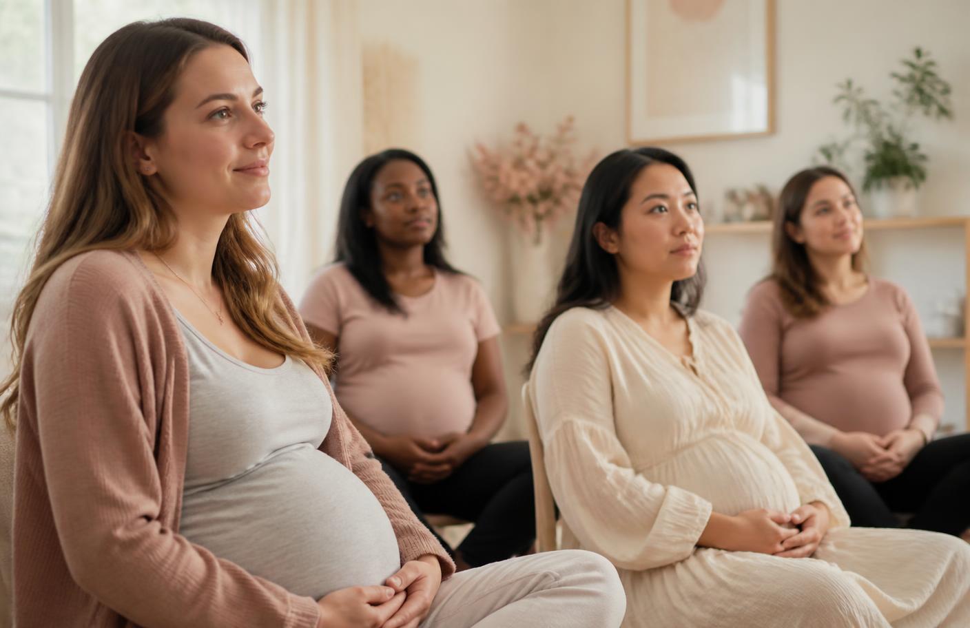 Expecting mothers listening during a birth preparation class